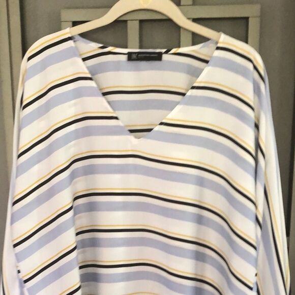 INC Silk striped V-neck blouse petite large - Picture 6 of 6